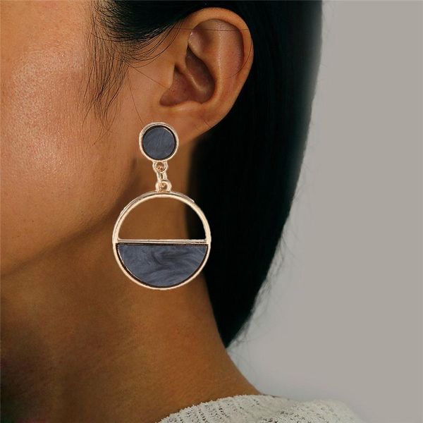 

dangle & chandelier handmade fashion simple drop earrings geometric circular marble long girls trendy temperament, Silver