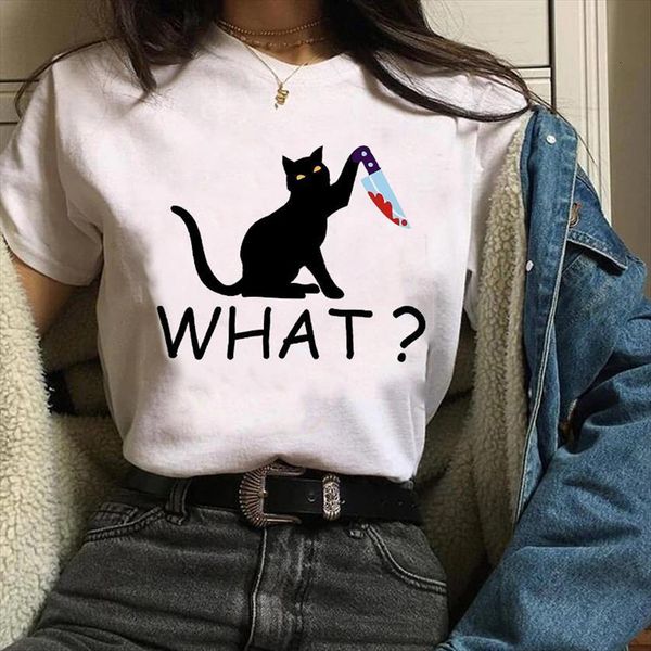 

clothes graphic cat trend 90s women t shirt kawaii cartoon casual summer fall halloween tees female womens, White