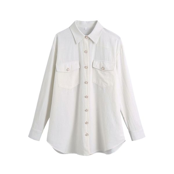 

casual woman loose white pearl cotton shirts spring fashion ladies base blouses female elegant oversized 210515