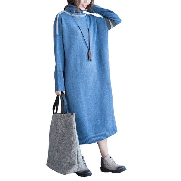 

casual dresses plus size sweater dress female long autumn winter lazy wind over the knee bottoming ladies turtleneck was thin, Black;gray