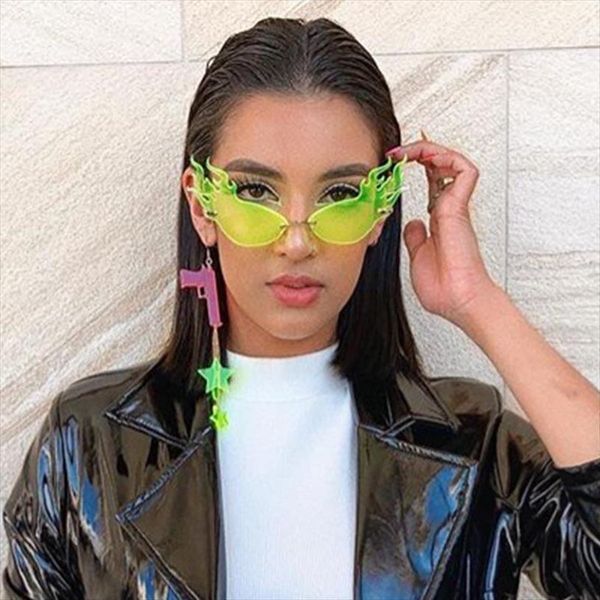 

stylish fire wave flame sunglasses women cat eye punk sun glasses trend neon green eyeglasses street eyewear party uv400, White;black