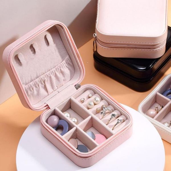 

jewelry pouches, bags portable single layer faux leather storage box earrings ring organizer, Pink;blue