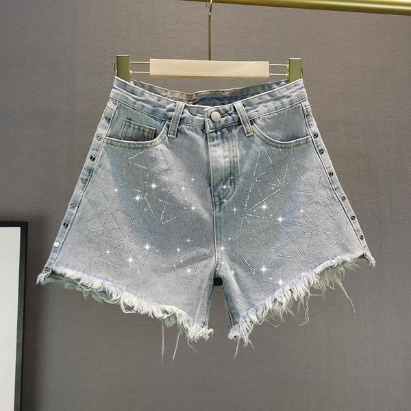 

women's jeans [ewq] 2021 spring summer arrivals high waist solid pattern pockets tassel rivet fashion trend women denim shorts ay57405., Blue