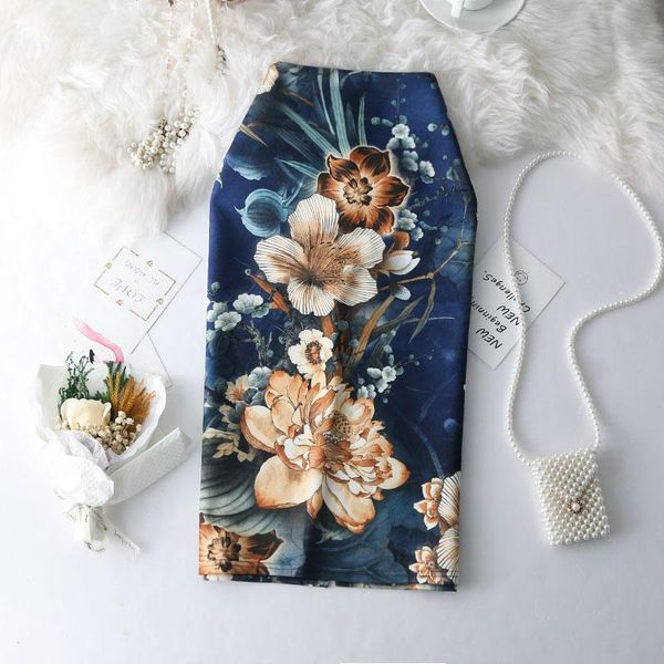 

skirts women pencil skirt female fashion flowers print high waist elastic slim urban ladies plus size one-step falda, Black