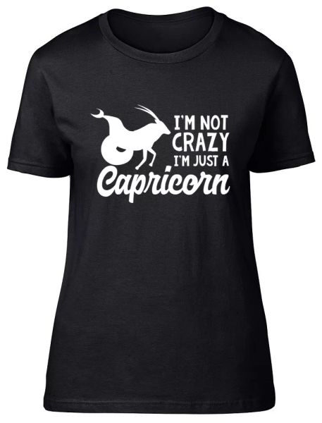 

i'm not crazy i'm just a capricorn womens ladies fitted t-shirt, White;black