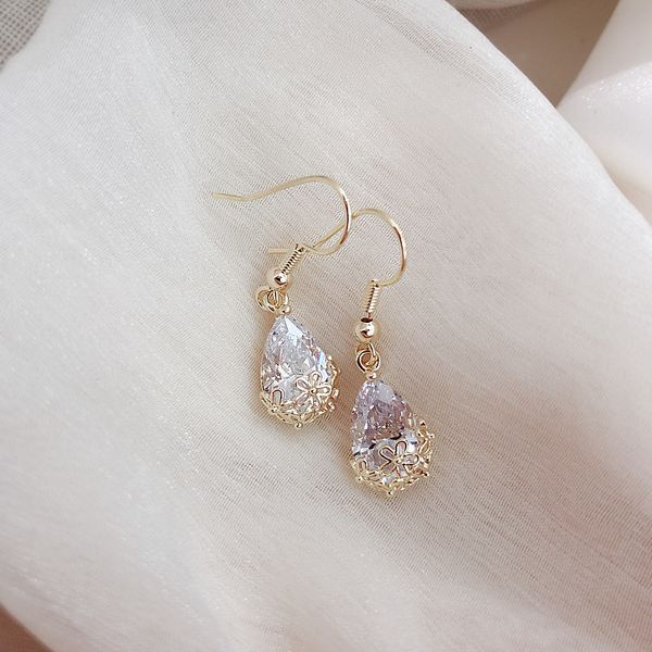 

simple water drop temperament earrings women's zircon south korea 2021 fashion net red earhook short live, Golden