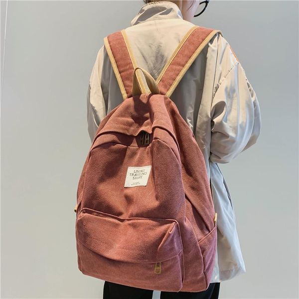 

backpack lady's school bag, solid color rucksack, fashion, simple student