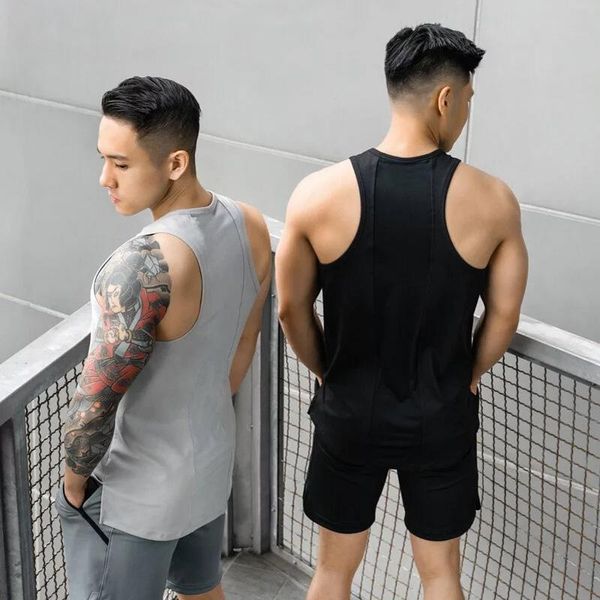 

summer stitching fitness tide brand waistcoat sleeveless t-shirt male muscle brothers running equipment training sportswear vest jerseys, Black;blue