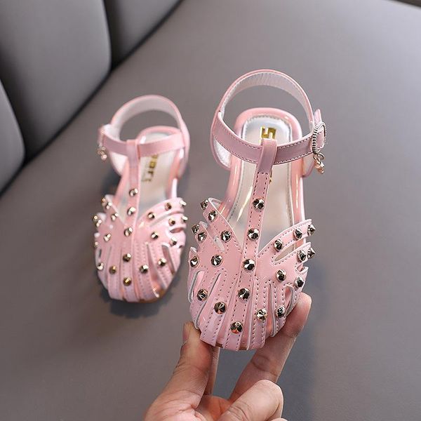 

children's sandals for girls summer princess shoe kids elegant sandal baby fashion rivet beach shoes 2021 1 2 3  5 6 year, Black;red