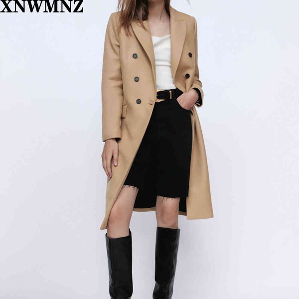 

za women camel double-breasted coat fitted coat with a lapel collar and long sleeves front flap pockets back vent at the hem 210510, Black