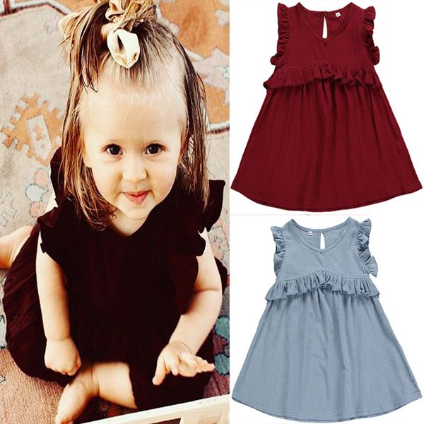 

girls summer new solid color kids strap lovely ruffles candy-colored girls princess dress, Red;yellow