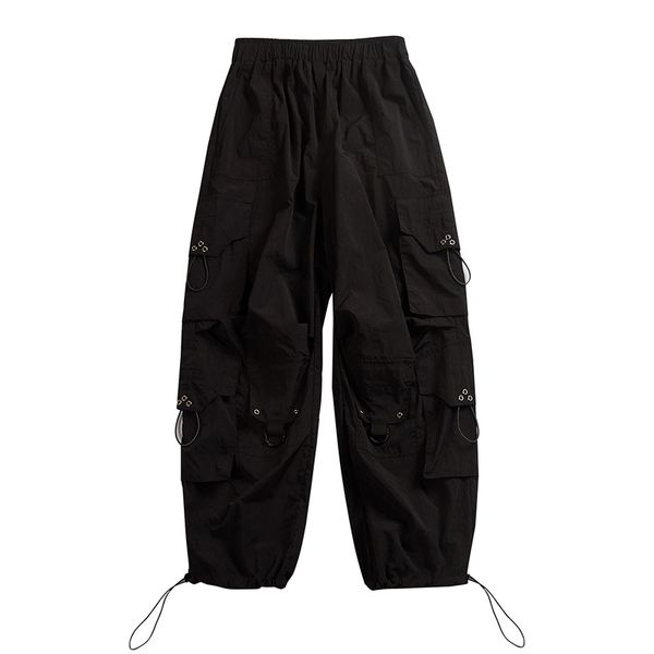 

women hip pop pants pocket elastic waist black solid casual streetwear p0030 210514, Black;white