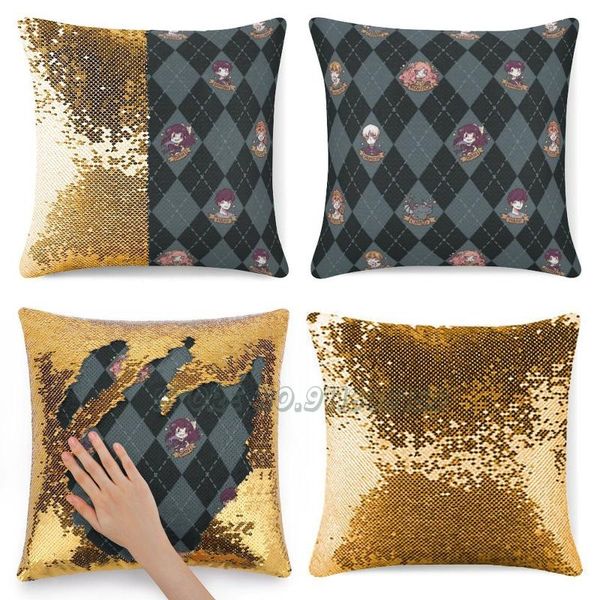 

pillow case british hooky ( blue ) sequins pillowcase glitter reversible decorative cover webtoon webcomic line witch witches dani dor