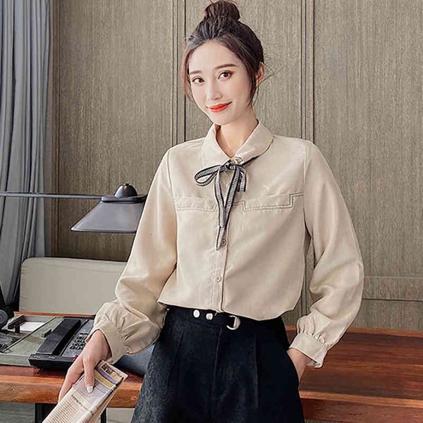 

women's blouses & shirts bow long sleeve shirt women clothes spring button chiffon korean style womens casual ladies chemisier femme 3, White