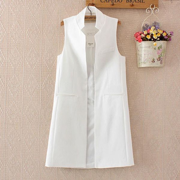 

women's vests 2021 women spring casual loose blazer sleeveless vest female stand collar solid long waistcoat lady vintage ol pockets i8, Black;white