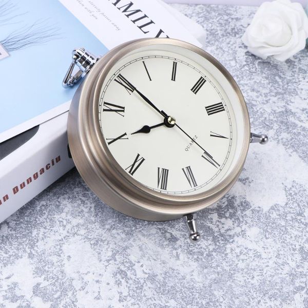 

metal alarm clock roman numerals table bedside silent without battery desk & clocks