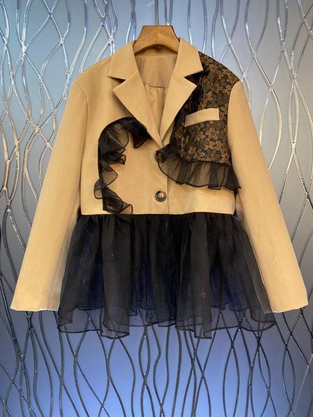 

women's jackets the 2021 net yarn falbala jacquard color suit 1016, Black;brown