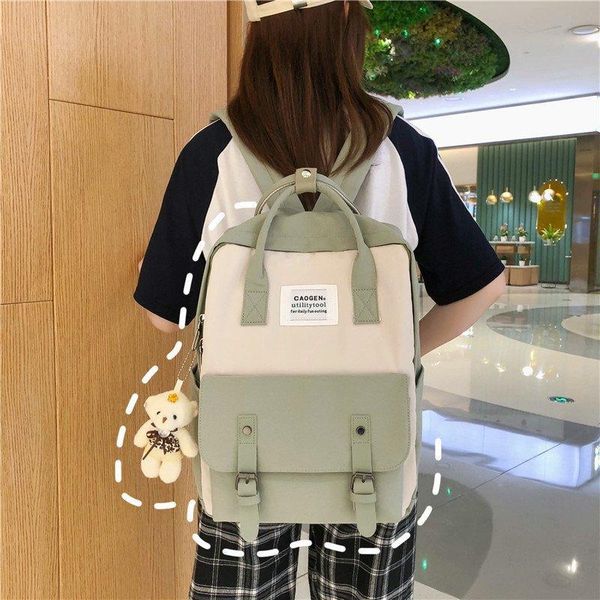 

backpack fashion casual personality panelled student schoolbag waterproof wear-resistant bear ornaments outdoor bags