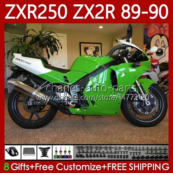 Мотоциклетные тела для Kawasaki Ninja ZX2R ZXR250 ZX 2R 2 R R250 ZXR 250 89-98 Кузов 84NO.5 ZX2 R ZX-2R Белый Зеленый ZXR-250 89 90 ZX-R250 1989 1990 Полный обтечный комплект