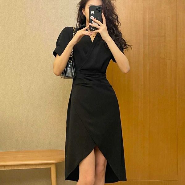 

axing's zhang temperament drs 2021 summer style lady wind pleated high waist cross buttock mid length skirt, Black