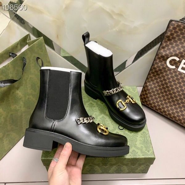 

popular woman winter fashion chunky heel martin boots femal comfortable cold season shoes size 35-40 gold buckle decoration, Black