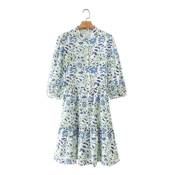 

casual dresses women floral print puff sleeve mini dress female stand collar clothes lady loose vestido d8195, Black;gray