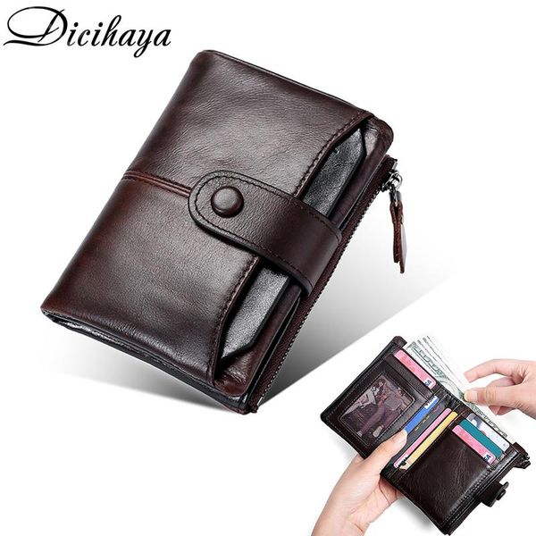 

wallets dicihaya genuine leather men's short wallet rfid men small zipper contrast color casual business card retro purse, Red;black