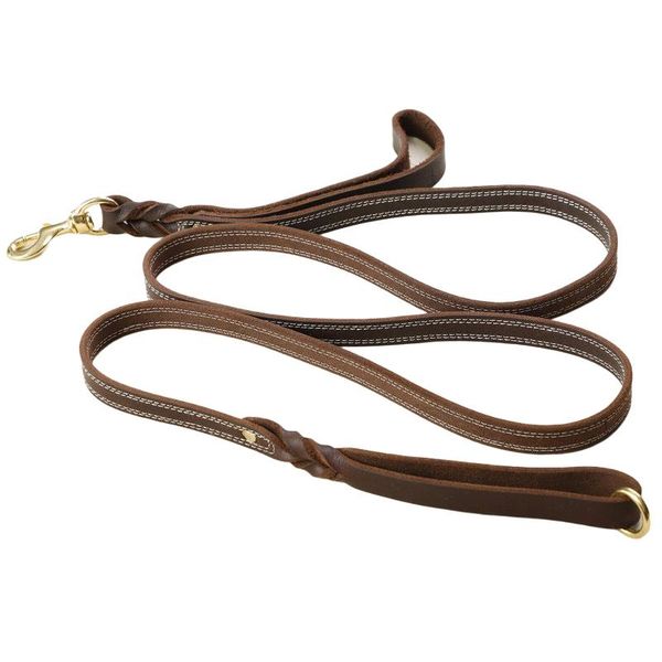 

dog collars & leashes double handle large leash braided real leather big walking long short 2 traction rope pet training lead