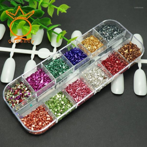 

one box 12 colors 3d nail art crushed glass powder glitter decoration rhinestones for tips set 1box1, Silver;gold