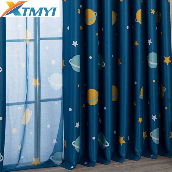 Xtmyi desenho animado planeta blackout cortina para crianças sala de crianças cortinas para meninos bebê quarto sala de estar janela cortina para criança 210712