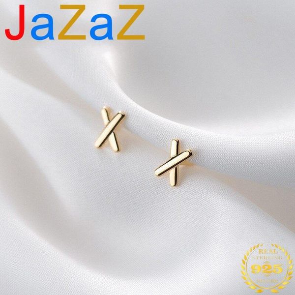 

jazaz genuine 925 sterling silver minimalist mini girl birthday gift korean cross stud earrings for women chic jewelry, Golden;silver