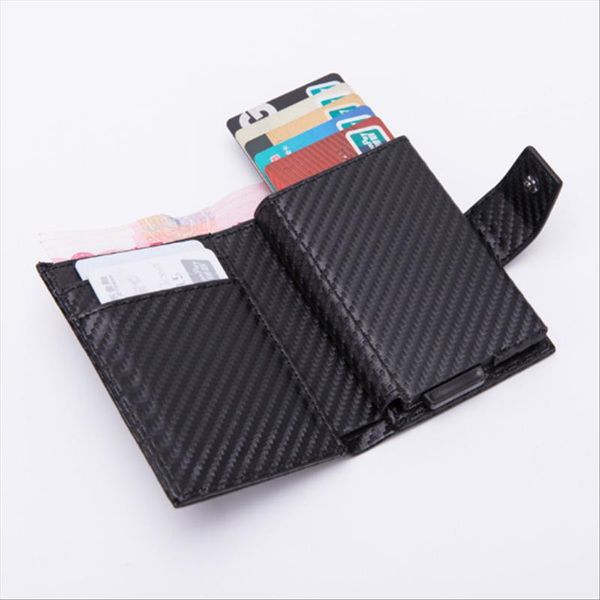 

card holders metal blocking leather business id holder 2021 men thin double aluminium case wallet mini purse, Brown;gray