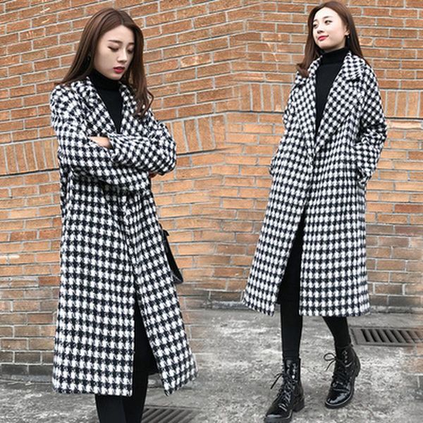 

women's wool & blends 2021 autumn and winter ladies explosion models fashion was thin large size long plaid coat tide, Black
