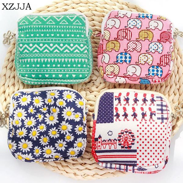

storage bags xzjja printing cute woman cotton linen sanitary napkins bag zipper napkin travelling towel diaper