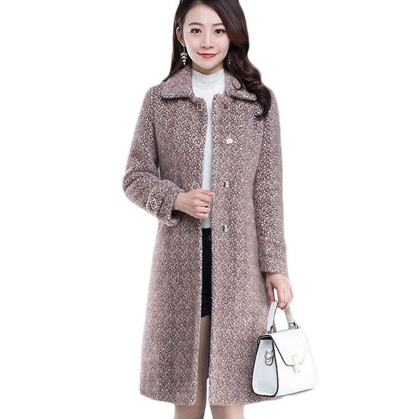 

women's wool & blends winter thick imitation mink fleece coat womens high-end long warm woolen coats cold-proo parker overcoat casual t, Black