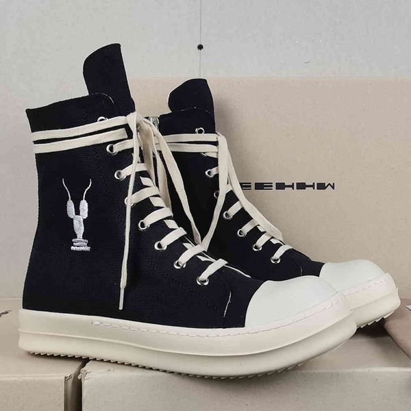 

22 fashion autumn and winter men's shoes high gang thick bottom embroidery robot canvas sports leisure couple short boots women, Black