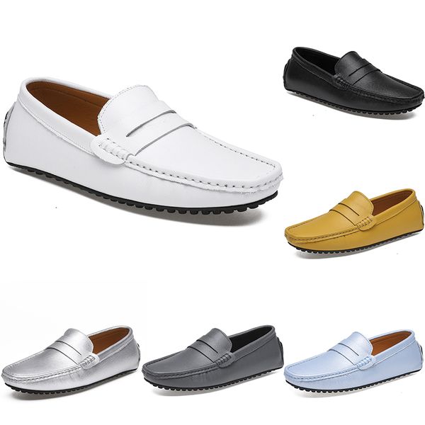 

peas driving leather men's casual shoes soft sole fashion black navy white blue sier yellow grey footwear all-match lazy cross-border67, White;red