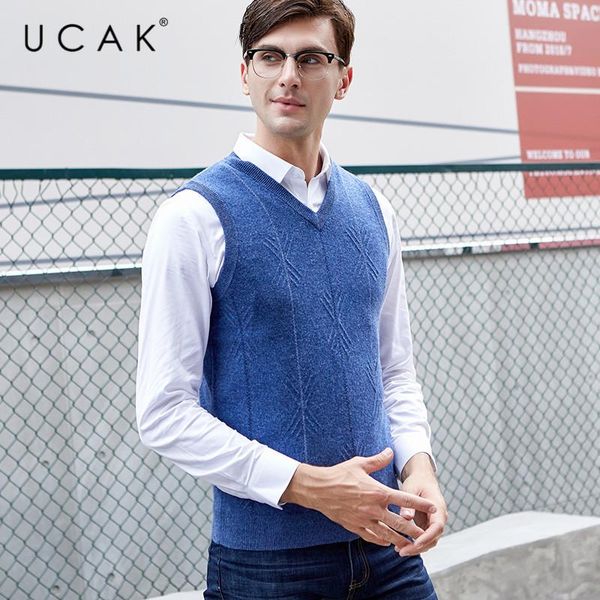 

men's vests ucak brand sweater 2021 arrival autumn winter pure merino wool casual fashion style pull homme knit sweaters u3120, Black;white