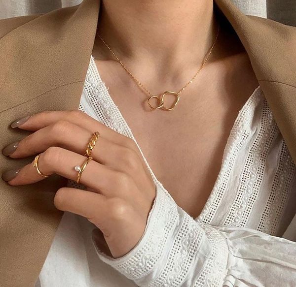 

pendant necklaces double circle buckle gold irregular necklace for women fashion fine jewelry simple & pendants 2021 ins trendy gifts, Silver