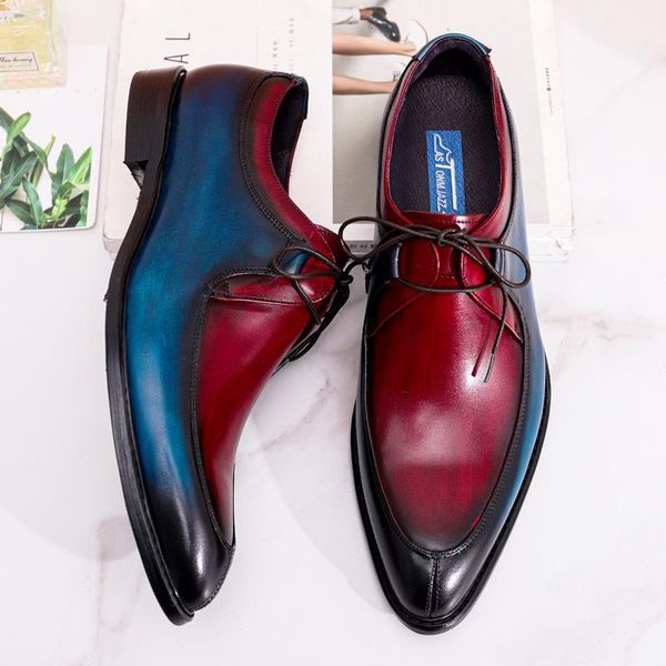 

dress shoes quality brand summer men formal handmade flat mixed color blue red plus size 46 luxury genuine cow leather wedding shoe, Black