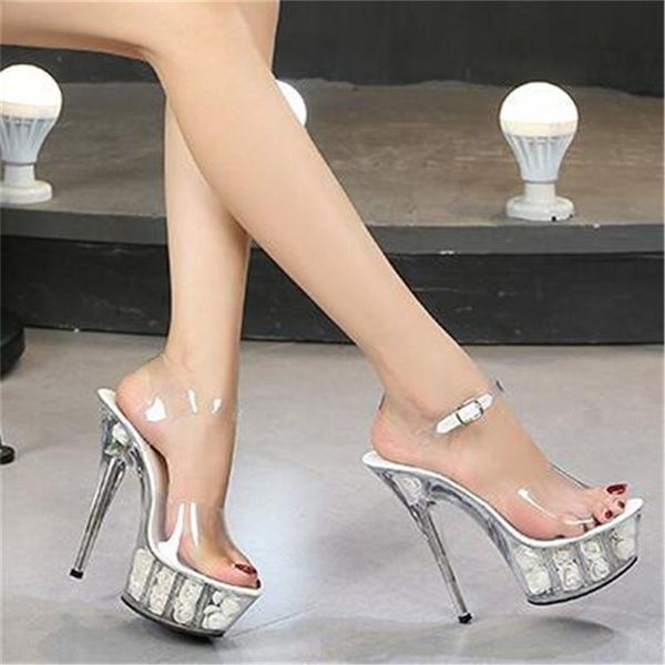 

shoes woman 2021 summer high heels 15cm thin rose flowers candy colors transparent crystal sandalia feminina lady sandals, Black