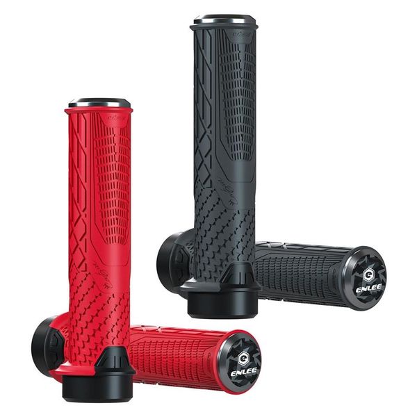

bike handlebars &components enlee 2 pair handlebar grips comfortable tpr locking mtb grip red & gray