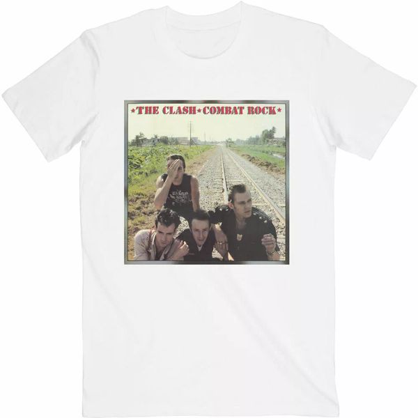 

white the clash combat rock official t-shirt men unisex, White;black