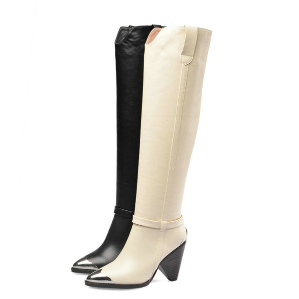 

boots fashion leather knee high women spike heel long western pointed toe zipper autumn winter woman shoes a5xd, Black