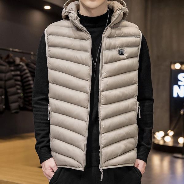 

men's vests men vest jacket warm male multi pocket sleeveless hooded winter gilet zipper windproof, Black;white