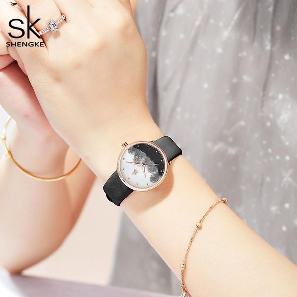 

wristwatches shengke brand women watch fashion ladies quartz wrist creative dial pointer clock montre femme, Slivery;brown