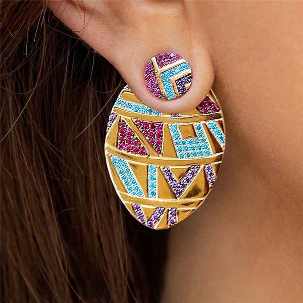 Kristall Strass Frauen Ohrstecker Ohrringe Retro Böhmen Ethnische Art Asymmetrische Runde Oval Ohrring Mode Marke Übertrieben Bunte Straße Party Schmuck Geschenk