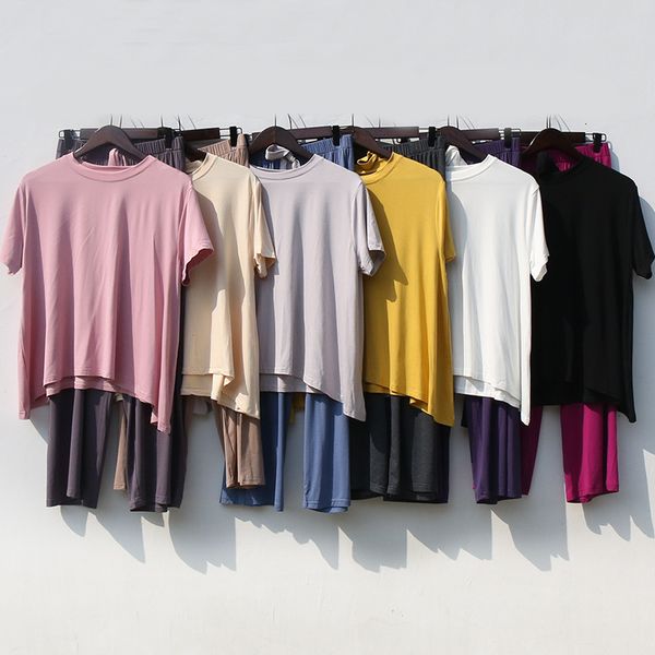 

women's sleepwear net red casual suit female spring summer home clothes short sleeve two-piece set loose modal cotton pajamas wome, Black;red