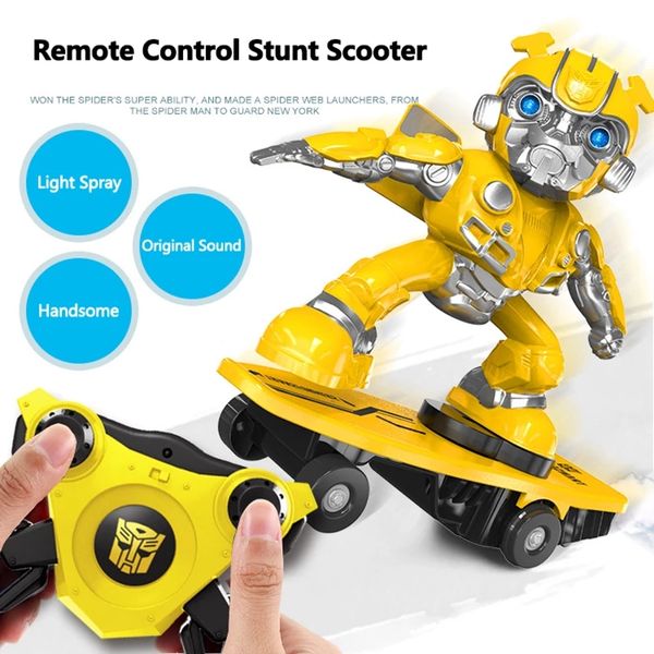 

high simulation 2.4g stunt scooter with music light effect 3d flips rotation sliding walking automatic demo spray racing robot