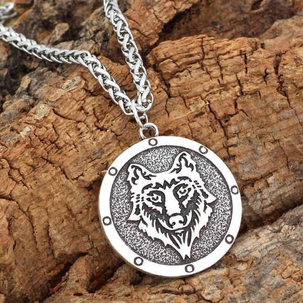 

viking odin celtic wolf head men's pendant necklace fashion jewelry, Silver